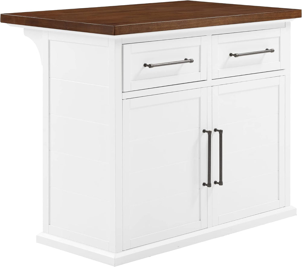 Crosley Furniture Bartlett Kitchen Island with Wood Top, White/Walnut
