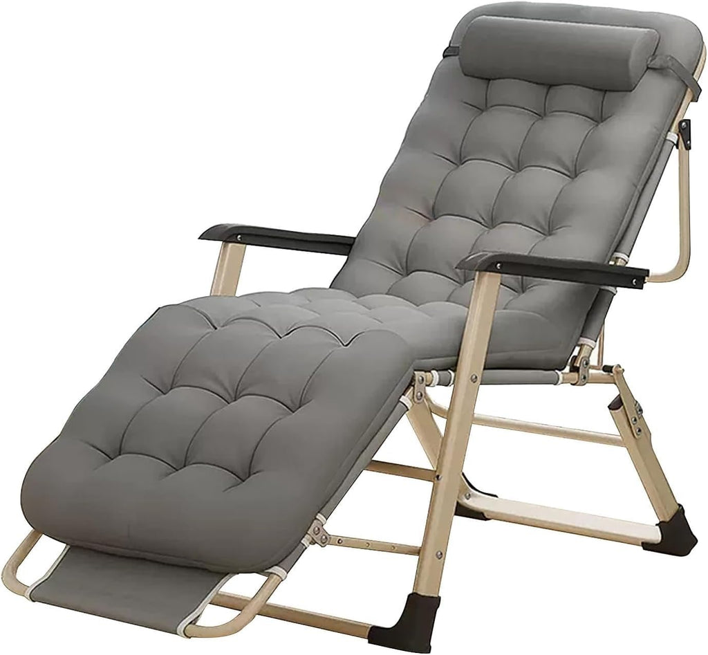 Gravity Folding Reclining Lounge Chair with Detachable Soft Cushion and Adjustable Headrest, Lawn Recliner