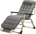 Gravity Folding Reclining Lounge Chair with Detachable Soft Cushion and Adjustable Headrest, Lawn Recliner