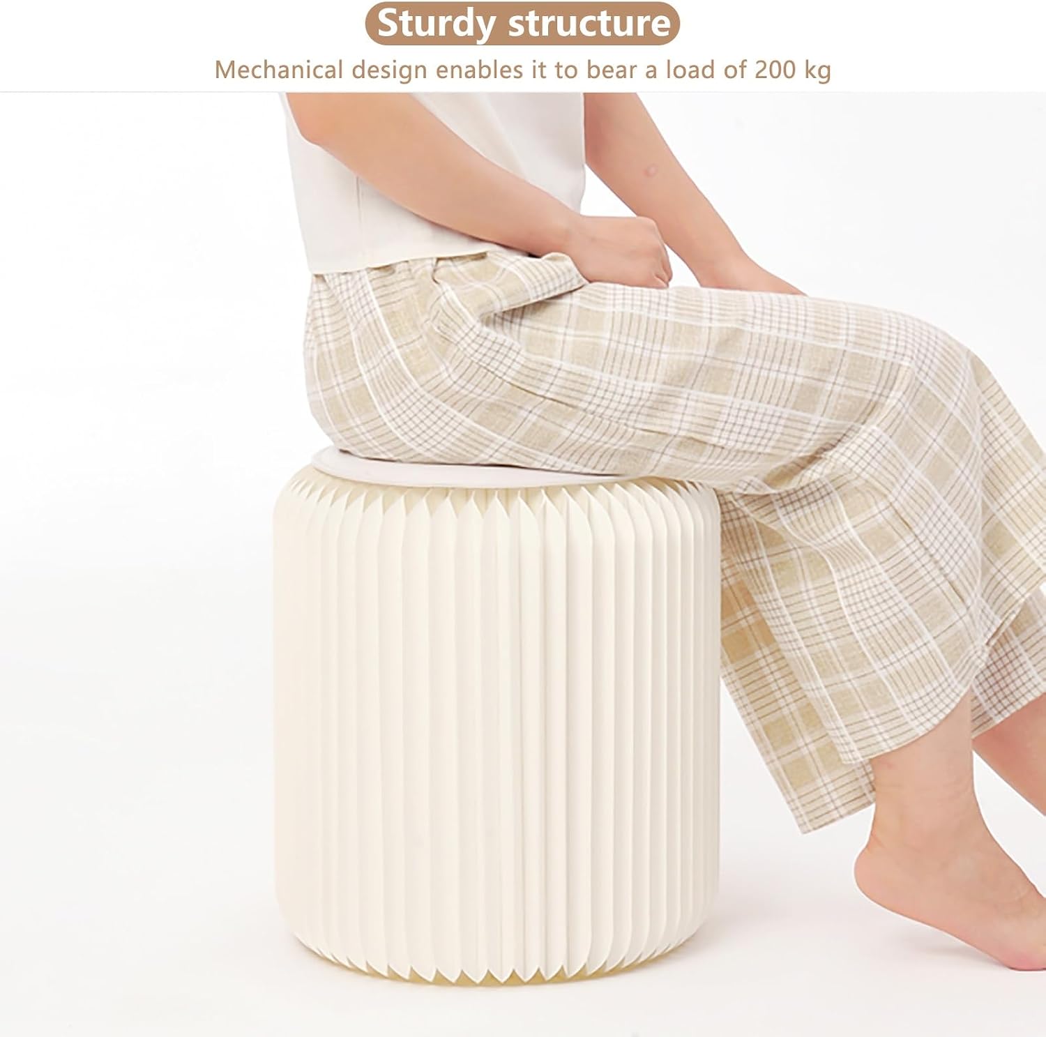 Foldable Paper Stool with Cushion Craft Paper Stool Collapsible Stool Easy to Assemble Suitable for Shopping Malls Fitting Rooms Exhibitions and Bedrooms(Brown,37cm(14.5in))