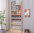 Wooden Kids Bookshelf, Wall Mount 6-Tier Behind The Door Shelf, Organizer for Toys and Books, Space-Saving Wall Mount Narrow Book Shelf