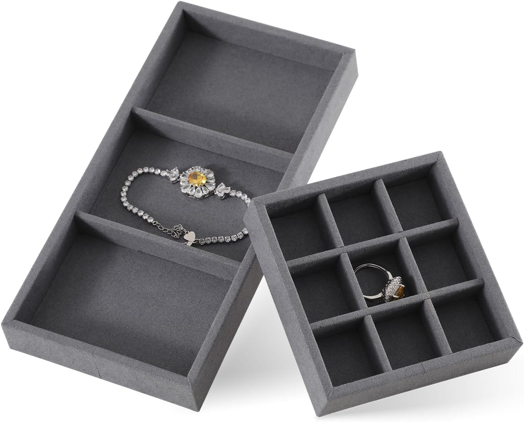 Dark Blue Jewelry Display Tray Ring Necklace Earring Bangle Organizer Multifunctional Storage Case for Jewelry Showcase (Small 9 Grids Tray)