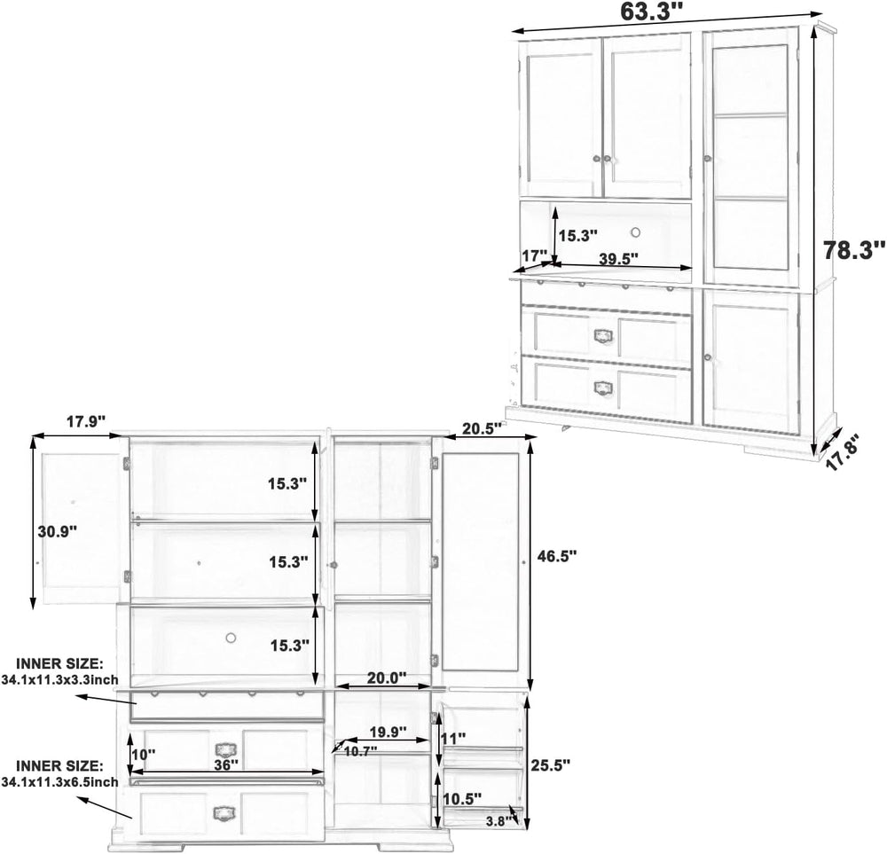 Merax Luxurious Extra Large 78" Pantry Cabinet with Hutch, Farmhouse Kit...