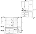 Freestanding Buffet with Hutch, Large Kitchen Pantry Storage Cabinet Cupboard with Drawers,Door Shelf and Adjustable Shelves,for Dining Room (Blue-DC)