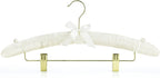 HANGERWORLD Pack of 5 Ivory Satin Padded Hangers with Clips for Skirts, Pants & Sweaters with Non-Slip Buttons, Pretty Hanger for Women Clothing - 17 Inch