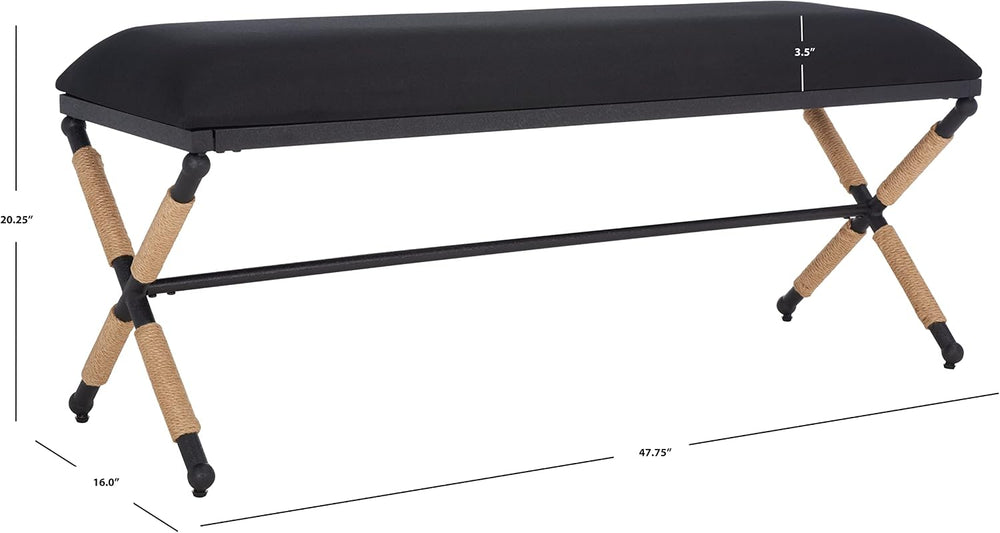 SAFAVIEH Couture Collection Carmelo Coastal Black Linen Hemp Wrapped Bench