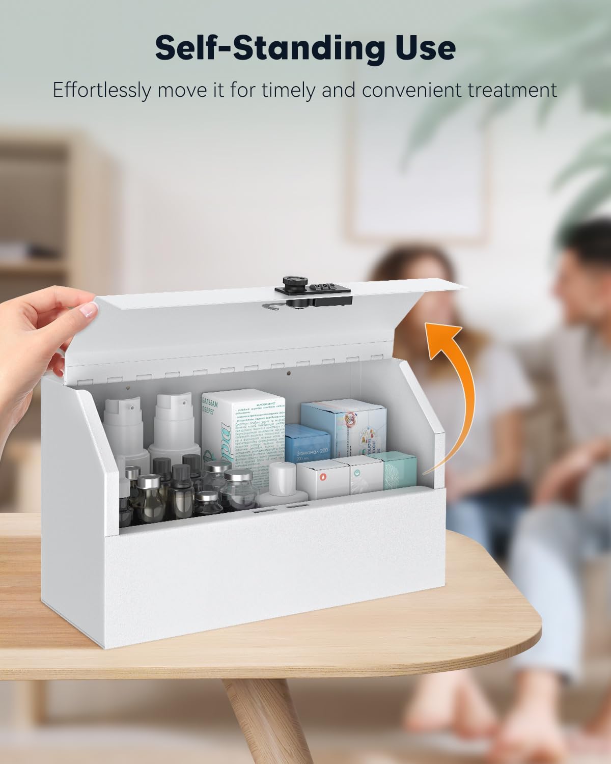 Uniclife Wall Mount Medicine Cabinet with Combination Lock Locking First Aid Cabinet Lockable Medical Cabinet Small Medicine Organizer Secure Steel Wall Cabinet Metal Storage Box, White