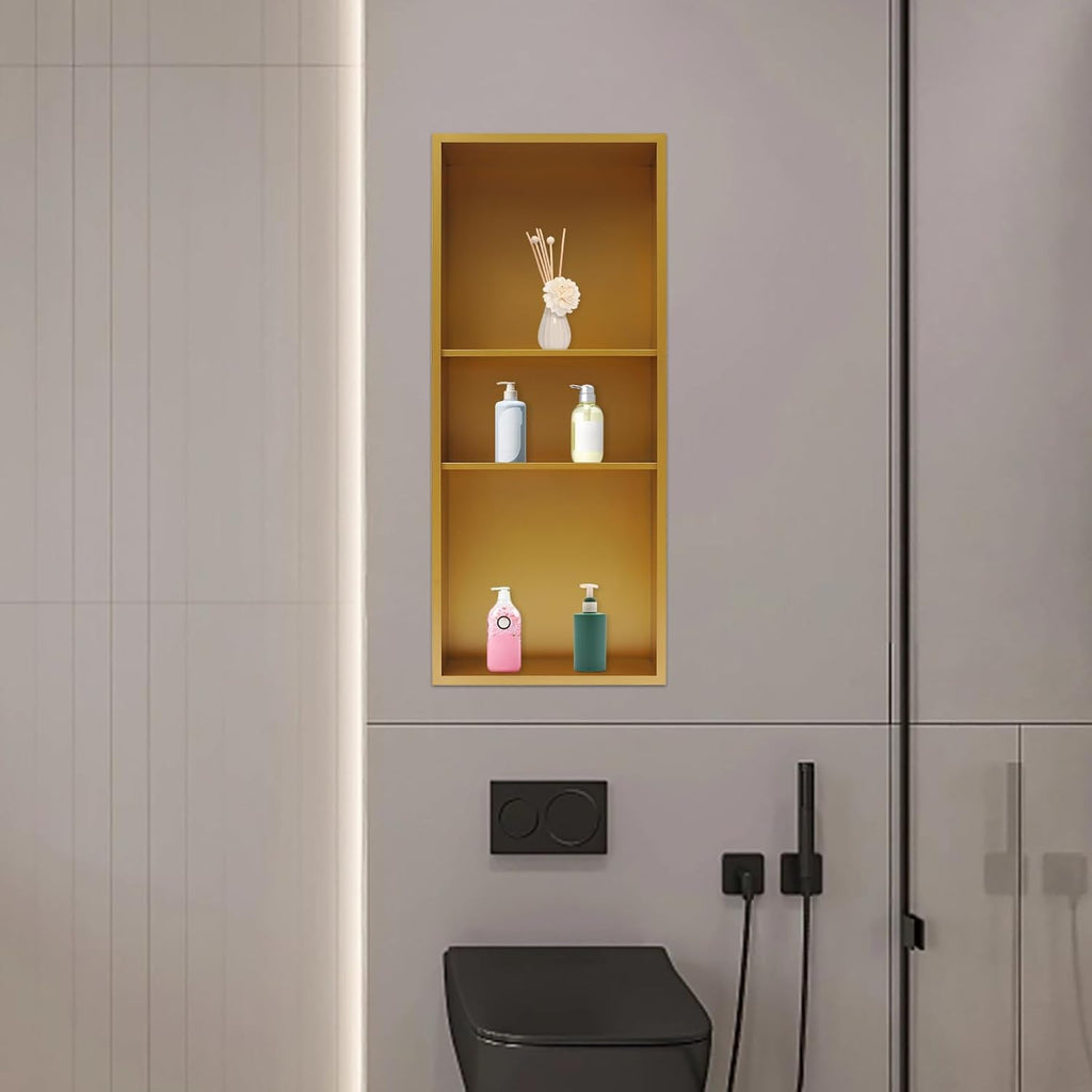 13" X 31" Stainless Steel Shower Niche, Rimless Bathroom Wall Niche with 3-Tiers Shelf, Recessed Stainless Steel Waterproof Tile Ready Shower Cubby for Bathroom Storage Organizer