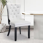 Leather Upholstered Dining Chairs Set of 4, Modern Style Kitchen Side Chairs with Nailhead Trim and Wood Leg, Metal Pulling Ring for Dining Room Living Room(Black&White,Set of)