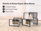 Kuject XX-Large Shoe Storage Boxes Organizers Clear Plastic Stackable 12 Pack, Shoe Rack & Holder Substitute, Sneaker Containers, Toy Storage Organizer Bins for Entryway, Closet, Under Bed, Black