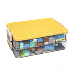 Toys Storage Organizer Bins for Lego, Stackable Toys Organizer, Lego Building Block Storage, Toy Storage Box with 24 Palace Grids, Plastic Stackable Organizer Bins (Yellow 2layers)
