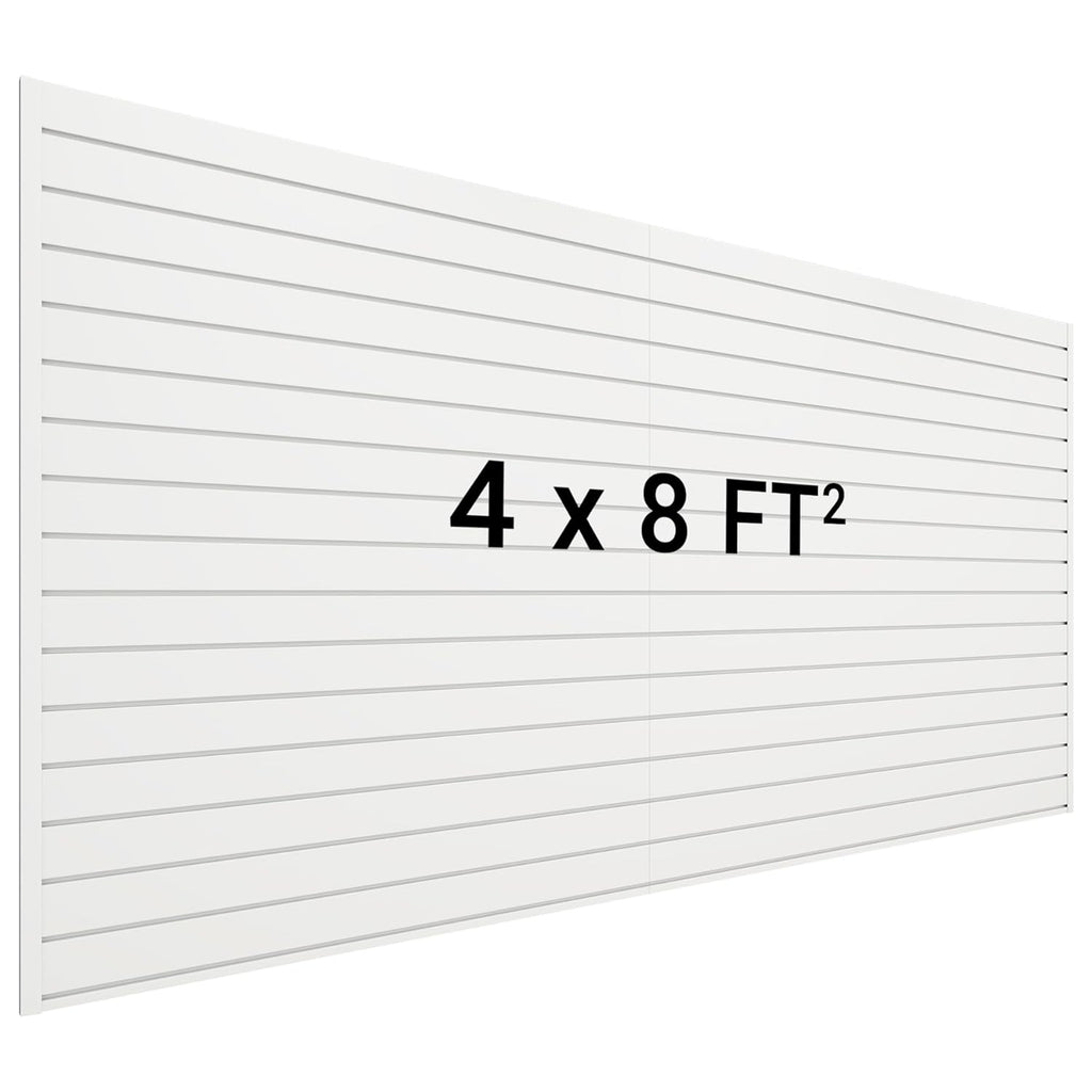 Slatwall Panel 8 FT x 4 FT, Interlocking Slat Wall Paneling, Wall Mounted PVC Wallpanel, Suitable for Garage Storage and Organizer, Slatwall Board, Shelves - White