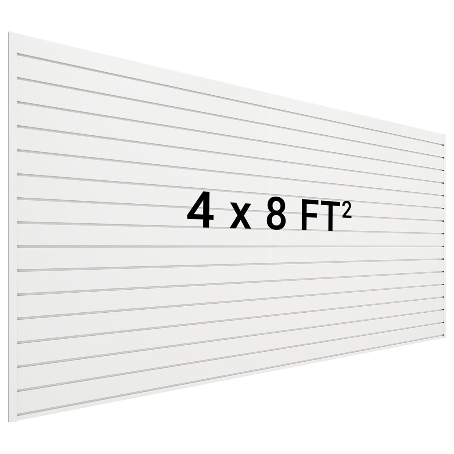 Slatwall Panel 8 FT x 4 FT, Interlocking Slat Wall Paneling, Wall Mounted PVC Wallpanel, Suitable for Garage Storage and Organizer, Slatwall Board, Shelves - White