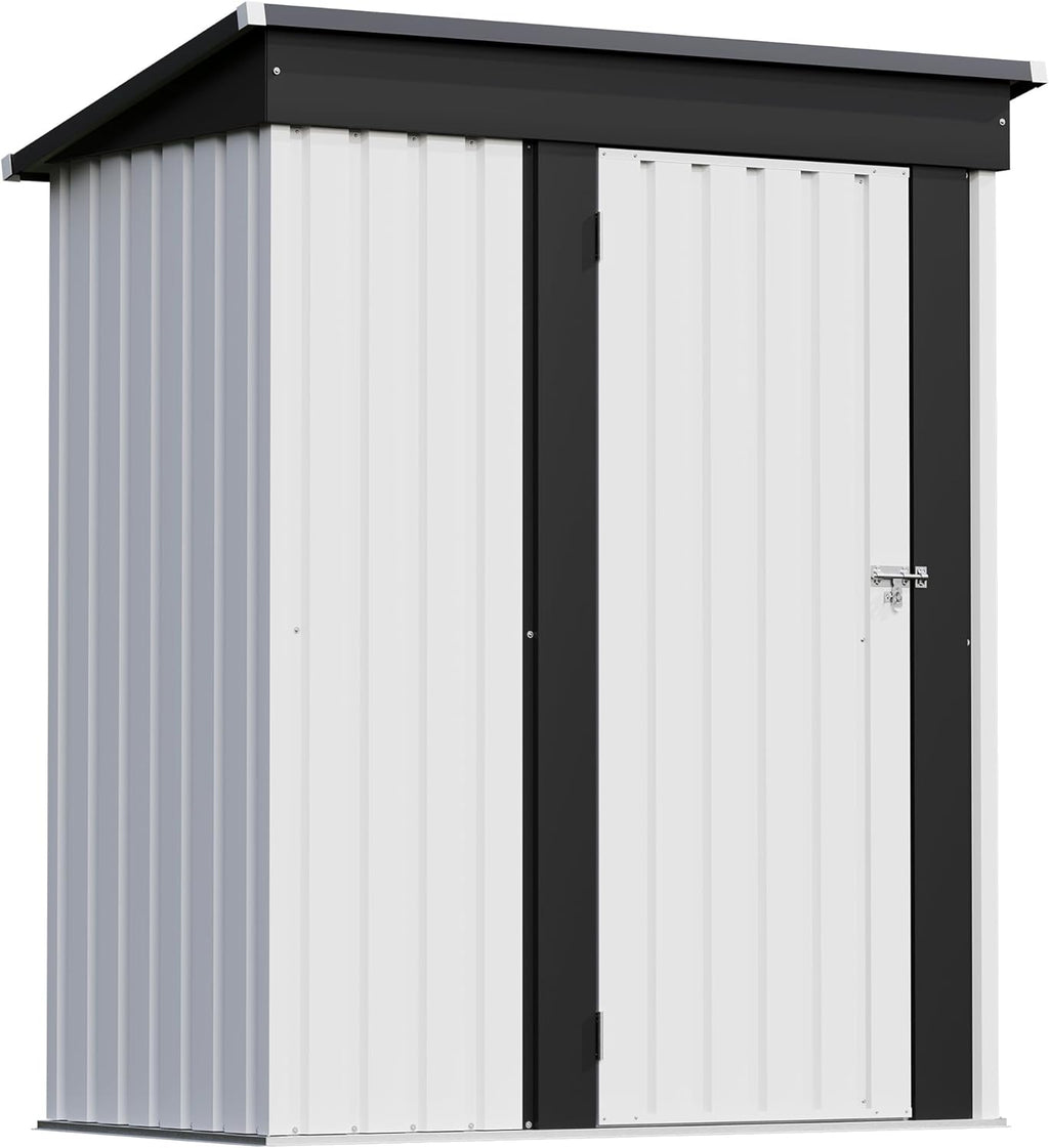 Patiowell 5x3 FT Outdoor Storage Shed, Garden Tool Shed with Sloping Roof and Lockable Door, Metal Shed for Backyard Garden Patio Lawn, White
