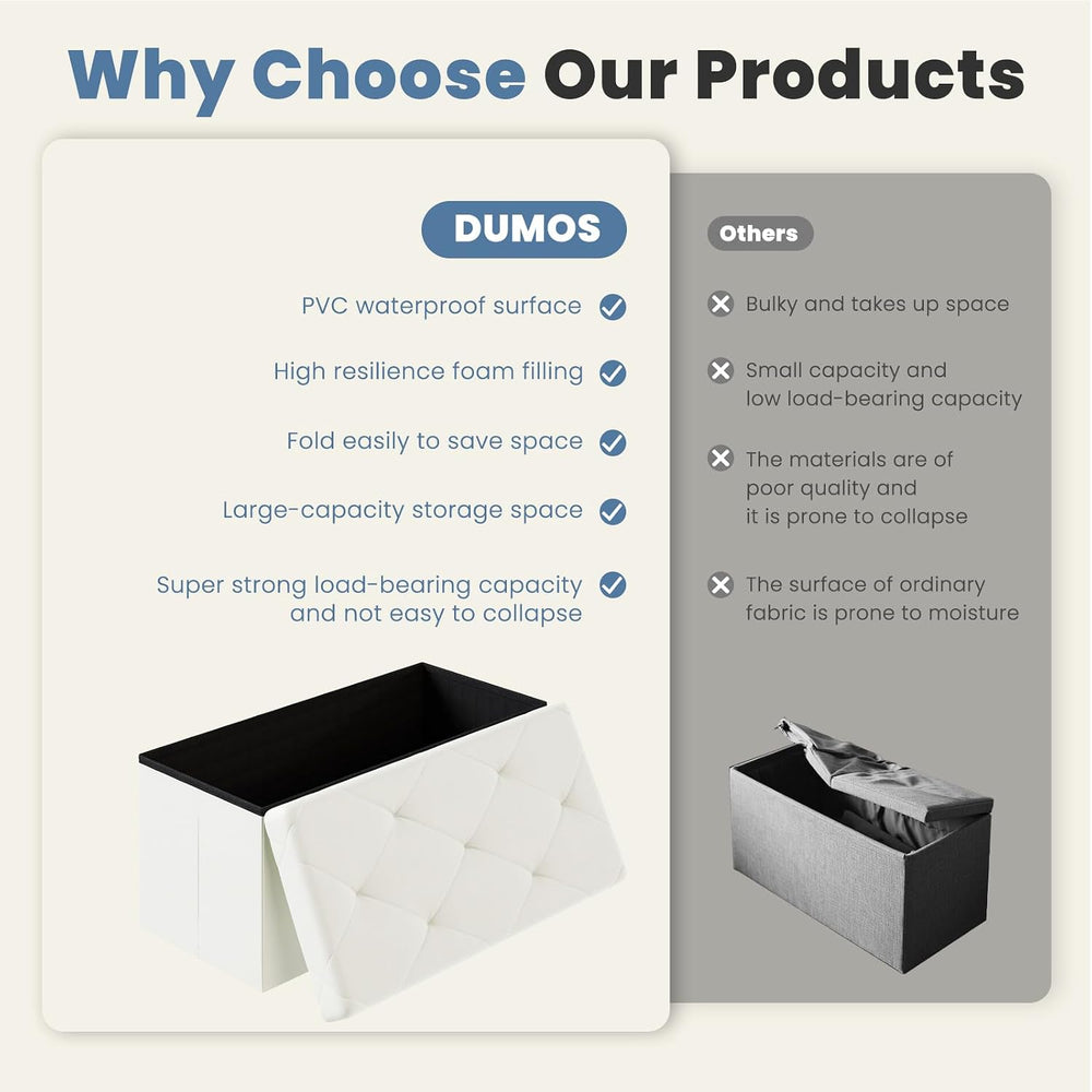 DUMOS 30 Inches Folding Ottoman with Storage Bench, Foot Rest Stool, End of B...