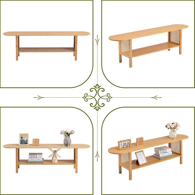 HollyHOME Bamboo TV Stand with Storage for TVs up to 65", Modern Enterta...