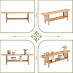 HollyHOME Bamboo TV Stand with Storage for TVs up to 65", Modern Entertainment Center with Rattan Side, Accent TV Table with 2 Shelf, Media Console TV Stand for Living Room, Bedroom, Burlywood