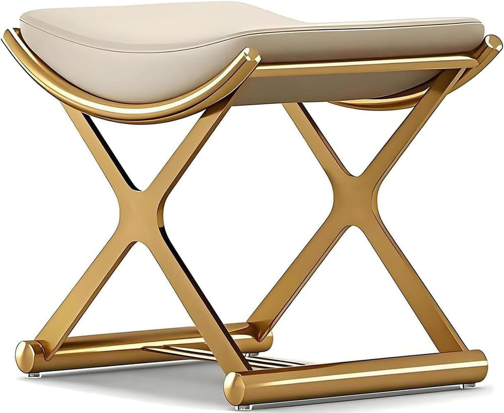 Makeup Vanity Stool Chair - Small Backless Leather Ottoman Bench Gold | With ...