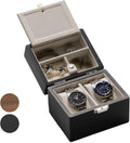 Watch Box, Watch Travel Case for Men, Wood Watch and Jewelry Holder Organizer for Woman, Portable Protection 2-Slot Watch Display Storage Case, Obsidian Black