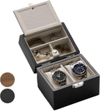 Watch Box, Watch Travel Case for Men, Wood Watch and Jewelry Holder Organizer for Woman, Portable Protection 2-Slot Watch Display Storage Case, Obsidian Black