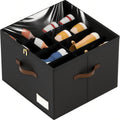 Shoe Organizer for Closet, Foldable Shoe Storage Containers, Fits up to 16 Pairs, Large Shoe Storage Organizer Box Cubby Baskets Bins with Clear Cover and Reinforced Handles, Black
