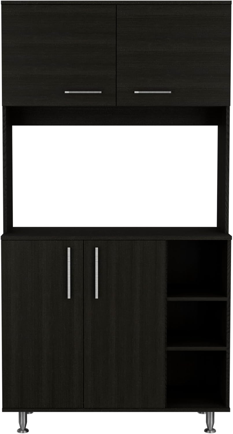 Pantry Cabinet Delaware Kitchen Black with Spacious Top Surface and Hutch | S...