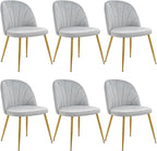 Velvet Dining Chairs Set of 6, Upholstered Mid Century Modern Dining Chairs, Armless Accent Chair with Metal Gold Legs for Living Room, Kitchen, Dining Room, Grey