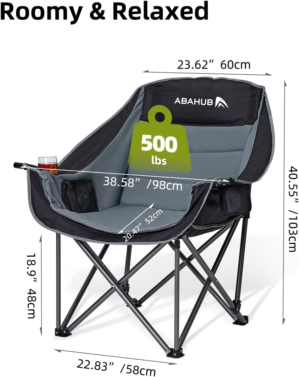 Abahub Camping Chairs Oversized Padded Heavy Duty Quad Foldable Portable Fold...