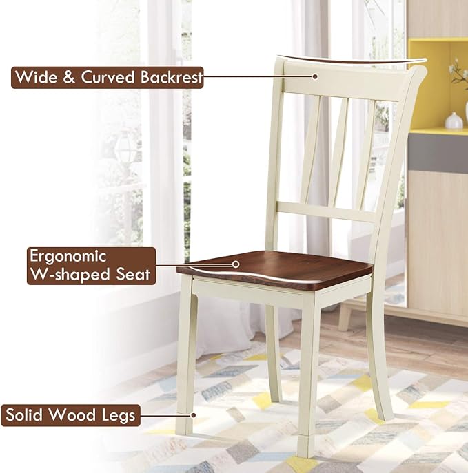 Giantex Wood Dining Chairs Set of 2, Armless Kitchen Chairs w/Solid Rubber Wood Frame, Easy to Assemble Dining Side Chair, Farmhouse Dining Room Chairs