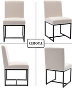 CIMOTA Modern Linen Dining Chair Set of 4, Mid Century Dining Room Chairs Fabric Upholstered Armless Side Chair with Black Sled Base for Dining Room, White Cream 4PCS