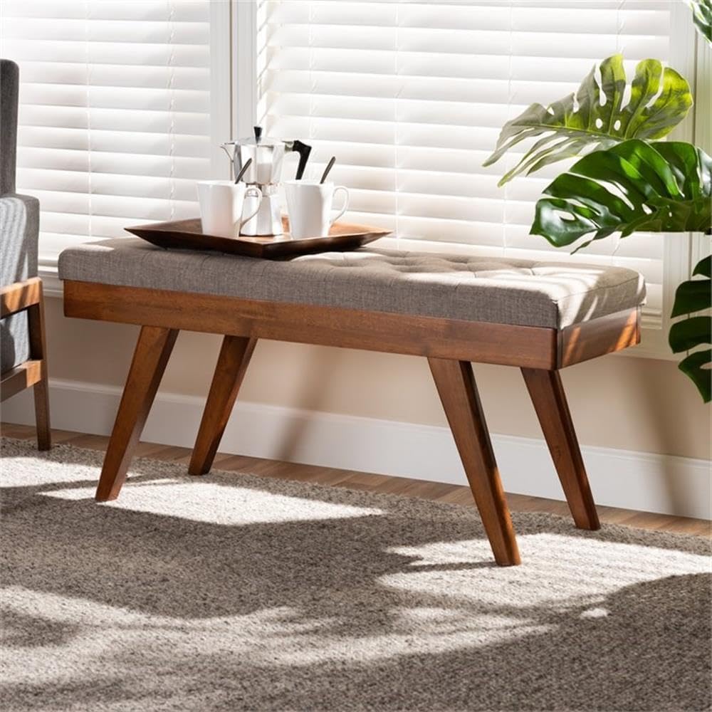 Baxton Studio Alona Mid-Century Modern Light Grey Fabric Upholstered Wood Din...