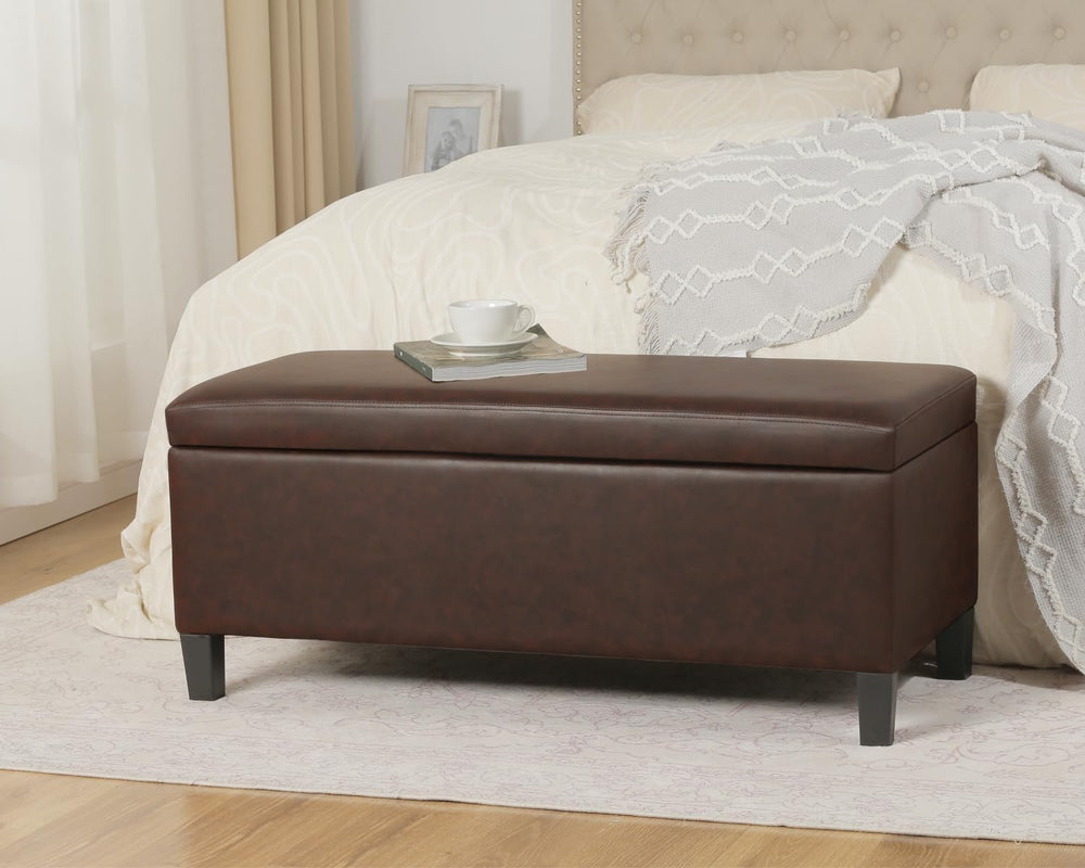 Adeco 42" Storage Leather Bench for Living Room – Black & Red Two-To...