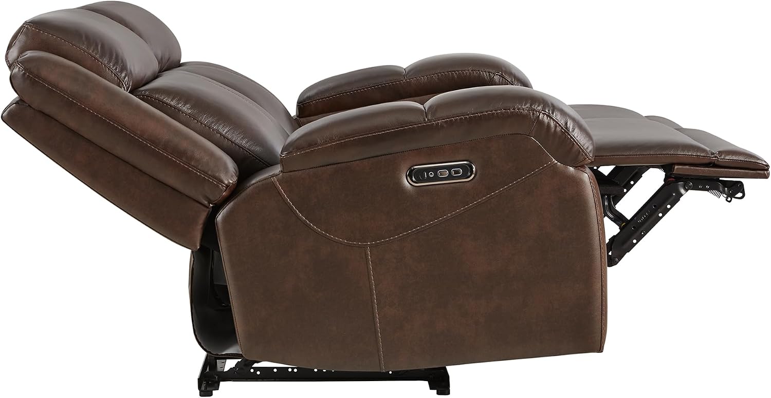 Watson & Whitely Genuine Leather Wall Hugger Power Recliner Loveseat, Brown | 2 Seater Reclining Sofa, Adjustable Power Headrests, USB & Type-C Charging Ports, Dual Recliners, Living Room & RV