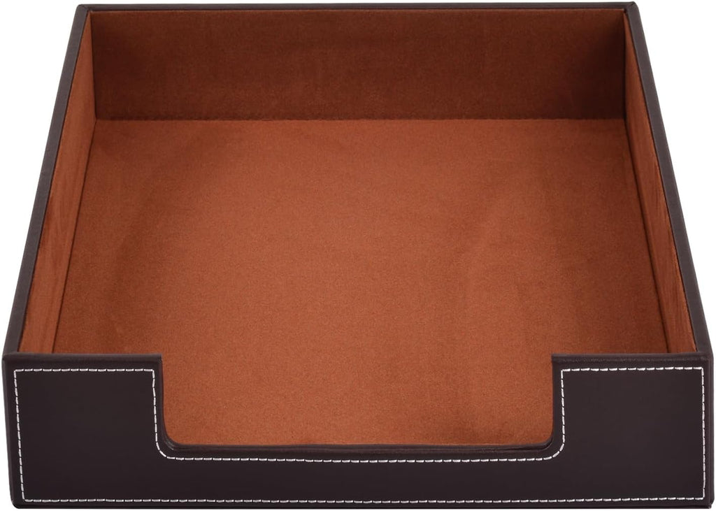 Leather Letter Tray, Office Supplies Desk Organizer for Mail Paper Files Magazines Jewelry Cosmetics,Luxury Letter Holder&Multipurpos Stackable Office Desktop Storage Box,Coffee