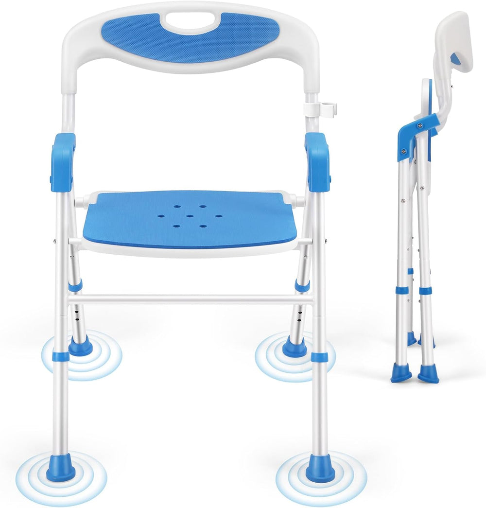 Adjustable Height Foldable Shower Chair with Back Stands Upright