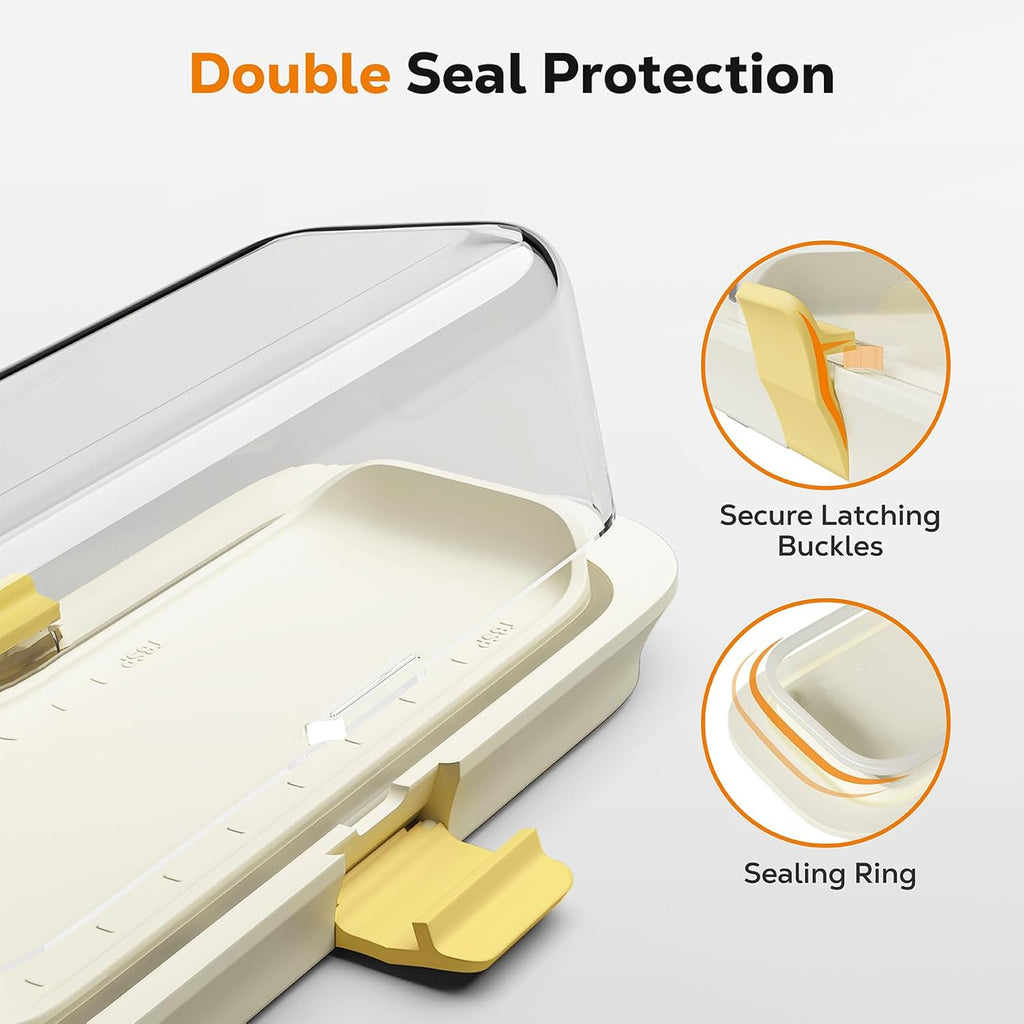 Butter Dish with Lid for Countertop and Refrigerator Door Shelf, Airtight Butter Keeper Container, Locking Butter Holder for East/West Coast Butter, BPA-free, Microwave/Dishwasher Safe