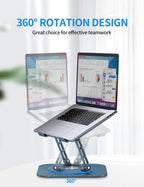 Adjustable Laptop Stand with 360 Rotating Base, Computer Stand for Laptop Ergonimic Foldable Laptop Riser for Desk Compatible with MacBook Pro/Air Notebook up to 16 Inches, Navy