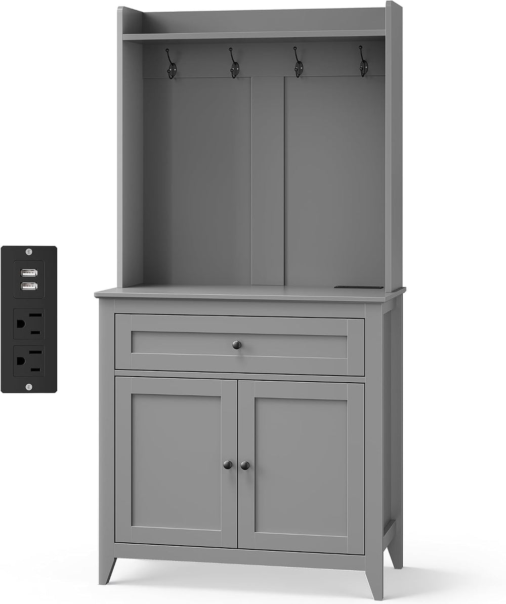 GarveeHome 63'' Pantry Cabinet with 4 Hooks, Kitchen Storage Cabinet ...