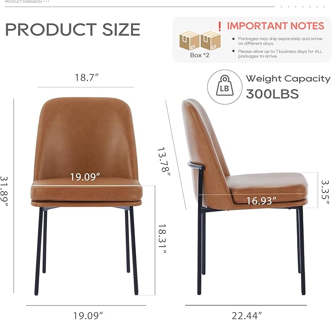 COLAMY Dining Chairs Set of 4, Modern Dining Chair, Leather Upholstered Dining Chairs, Kitchen Chairs with Curved Back and Metal Legs for Dining Room Kitchen Restaurant, Brown
