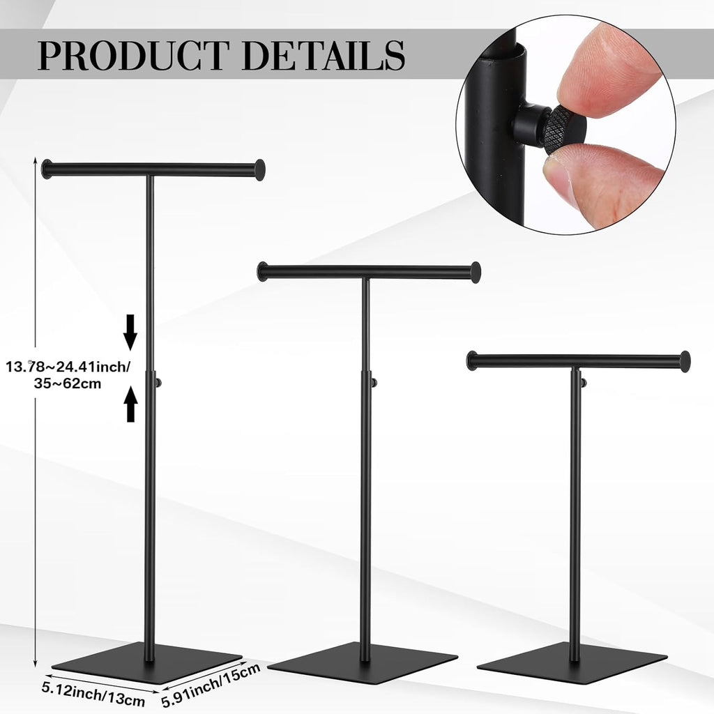 Leinuosen 4 Pcs T Shaped Purse Display Stand Necklace Display Stand Tabletop Adjustable Height Purse Hanger Rack