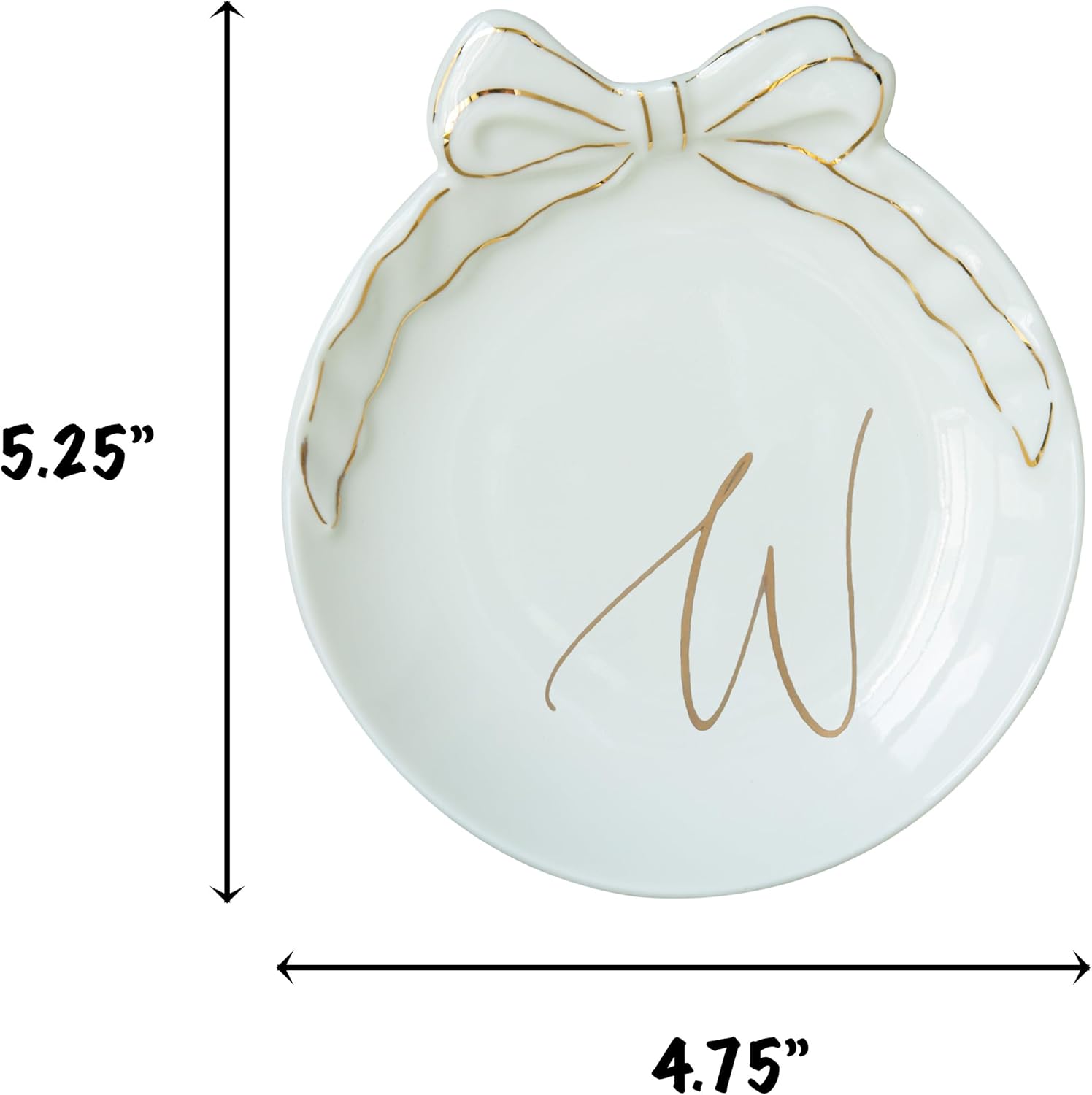 COLLECTIVE HOME - Personalized Initial Ceramic Jewelry Tray with Bow, Christmas Gift Ideas for Women, Small Gift for Girlfriend Wife, Ring Holder, Earrings Dish, Birthday Gift for Her (W)