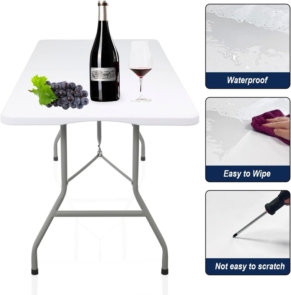 2 PCS 70.8" W X 29" D X 29" H - 6 ft White Folding Table White...