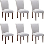 COLAMY Parsons Dining Chairs Set of 6, Upholstered Fabric Dining Room Kitchen Chair with Nailhead Trim and Wood Legs - Light Grey