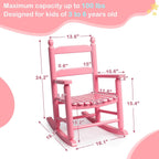 Kids Rocking Chair, Design Support Ages 3-6 for Outdoor, Pink | Solid Wood Toddler Baby Rocker, High Backrest & Rounded Armrests and Ergonomic, Living Room or Reading Room Use
