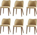 Dining Chairs Set of 6, Upholstered Kitchen Dining Room Chair Set Morden Accent Side Dinner Chair with Curved Padded Back Wood Legs for Restaurant/Cafe, Tan