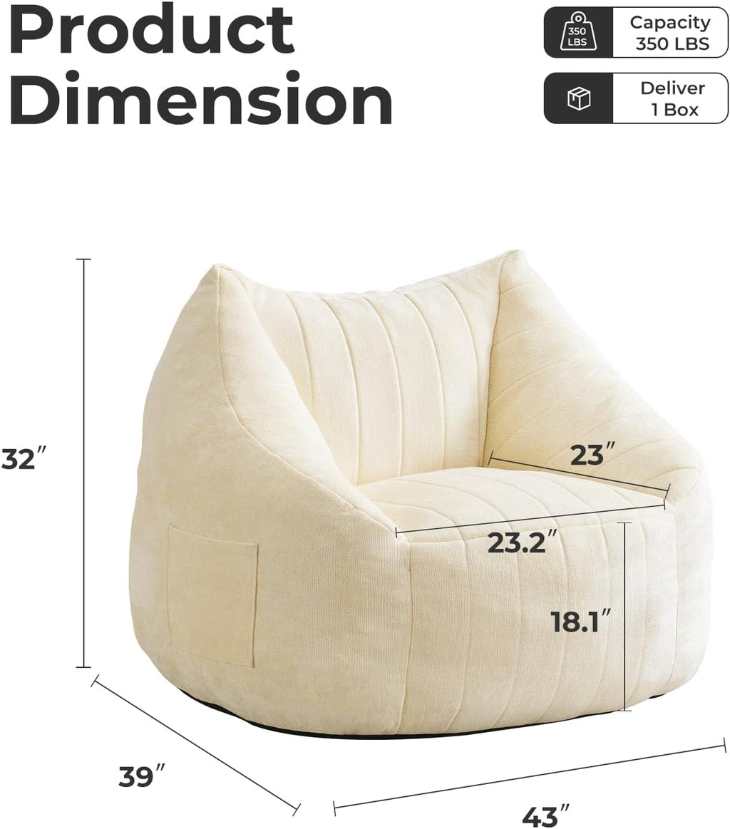 Giant Bean Bag Chair for Adults,Oversized Bean Bag with Filling Plush Fluffy,BeanBag Floor Sofa Chair with with Back Support for Living Room, Bedroom, Reading,Beige