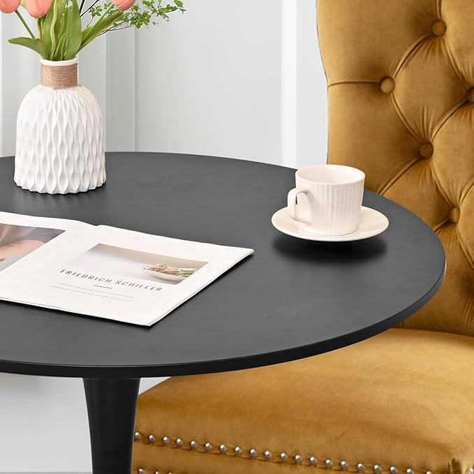 3-Pieces 31.5" Round Dining Table Set for 2, Black Dining Table & Velvet Upholstered Dining Chairs Set of 2 for Kitchen Dining Room Apartment Small Space(Gold Chairs)