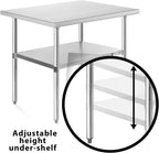 KUTLER Stainless Steel Table 30 x 48 Inches, NSF Heavy Duty Commercial Kitchen Prep and Work Table with Undershelf for Restaurant, Hotel, Home