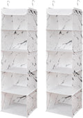 5 Shelves Hanging Closet Organizer, 2 Pack Hanging Storage with 6 Side Pockets for Clothes Shoes, 43"x12"x12"(Marblizing)