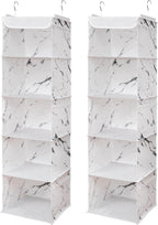 5 Shelves Hanging Closet Organizer, 2 Pack Hanging Storage with 6 Side Pockets for Clothes Shoes, 43"x12"x12"(Marblizing)